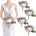 Artificial Bridesmaid Bouquets 4Pcs 7 in Lilac - Handmade Silk Rose