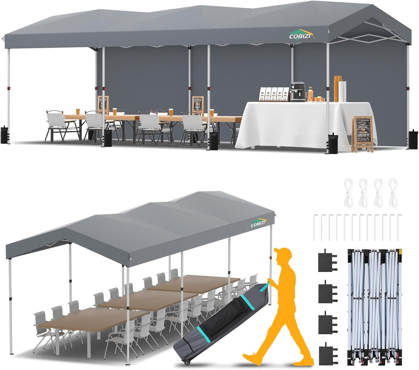COBIZI 10x30 Pop Up Canopy with One Button Push Lock Mechanism