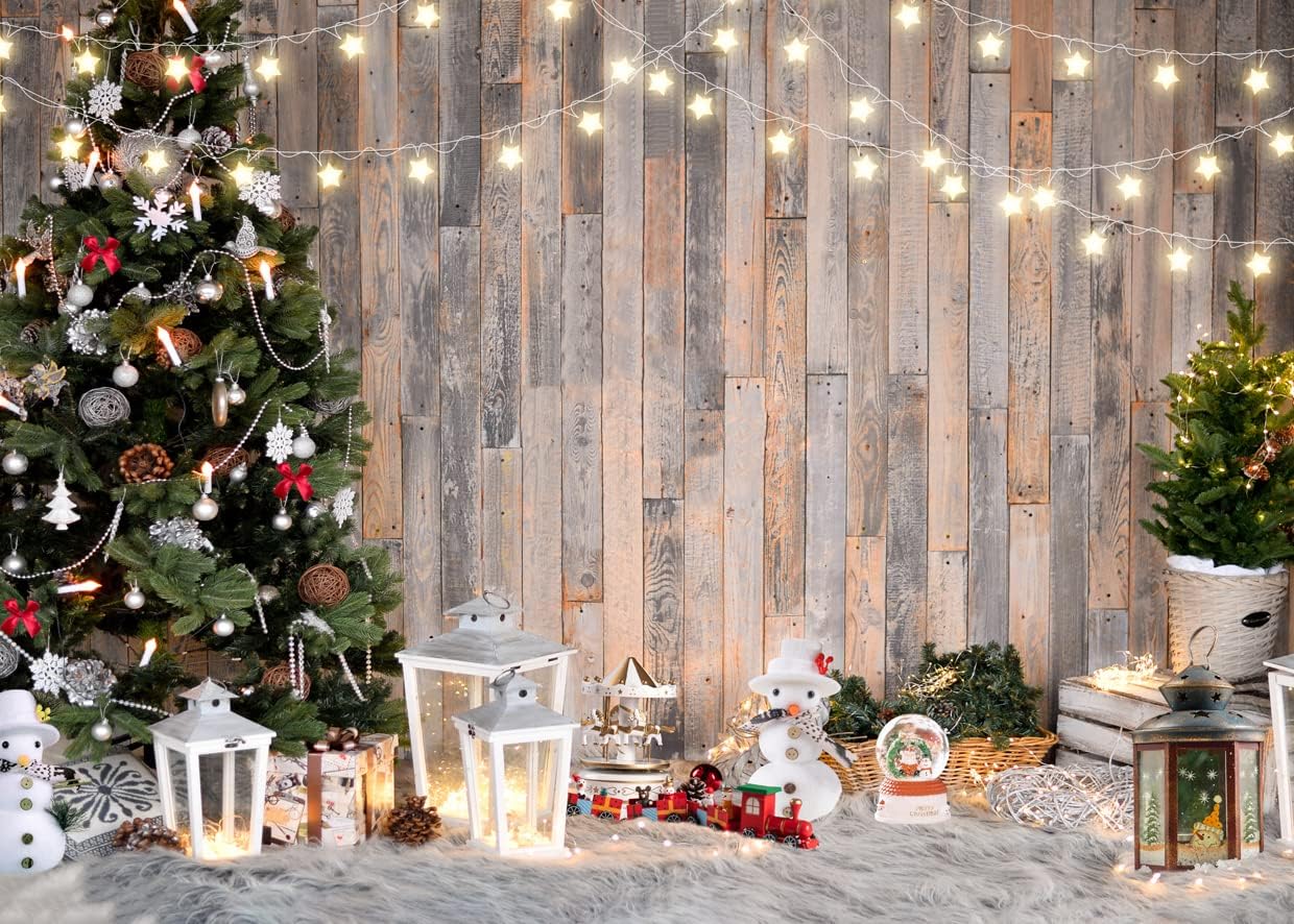10X8FT Christmas Tree Backdrops for Photography - Vintage Wood