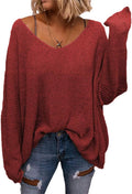 BZB V Neck Long Sleeve Knit Oversized Pullover Sweater - Relaxed Fit
