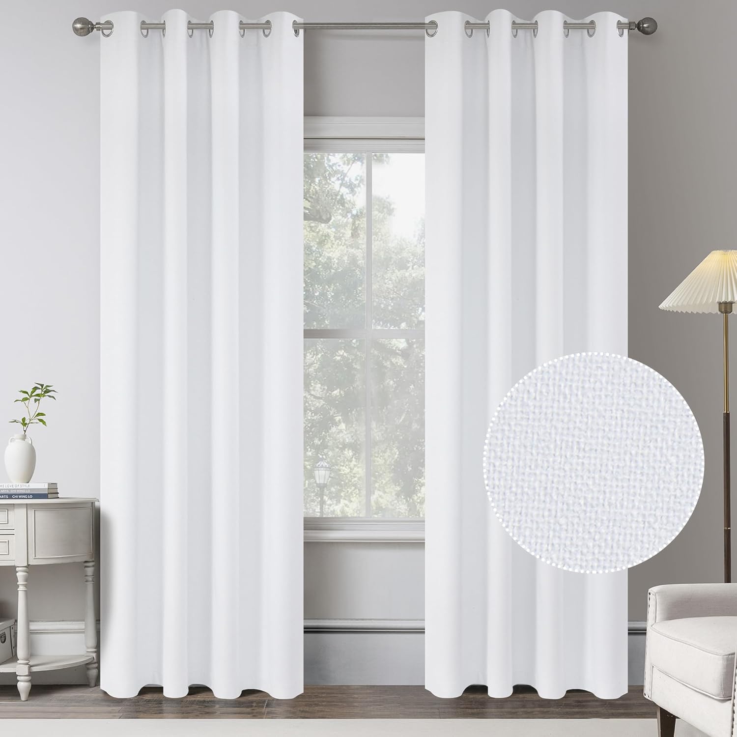 Pure White 100% Blackout Linen Curtains for Modern Farmhouse