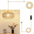 Plug in Pendant Light Paper Woven Rattan Hanging Lamp - Boho 3-Way