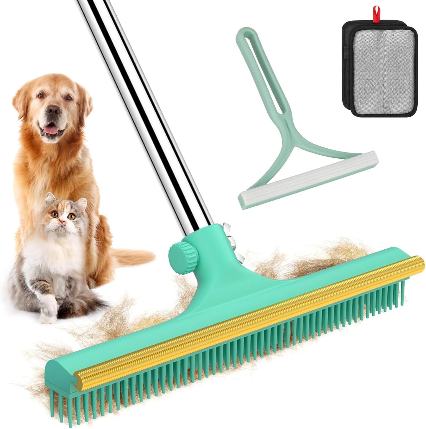 Carpet Rake for Pet Hair Removal - 60in Adjustable Tool Kit