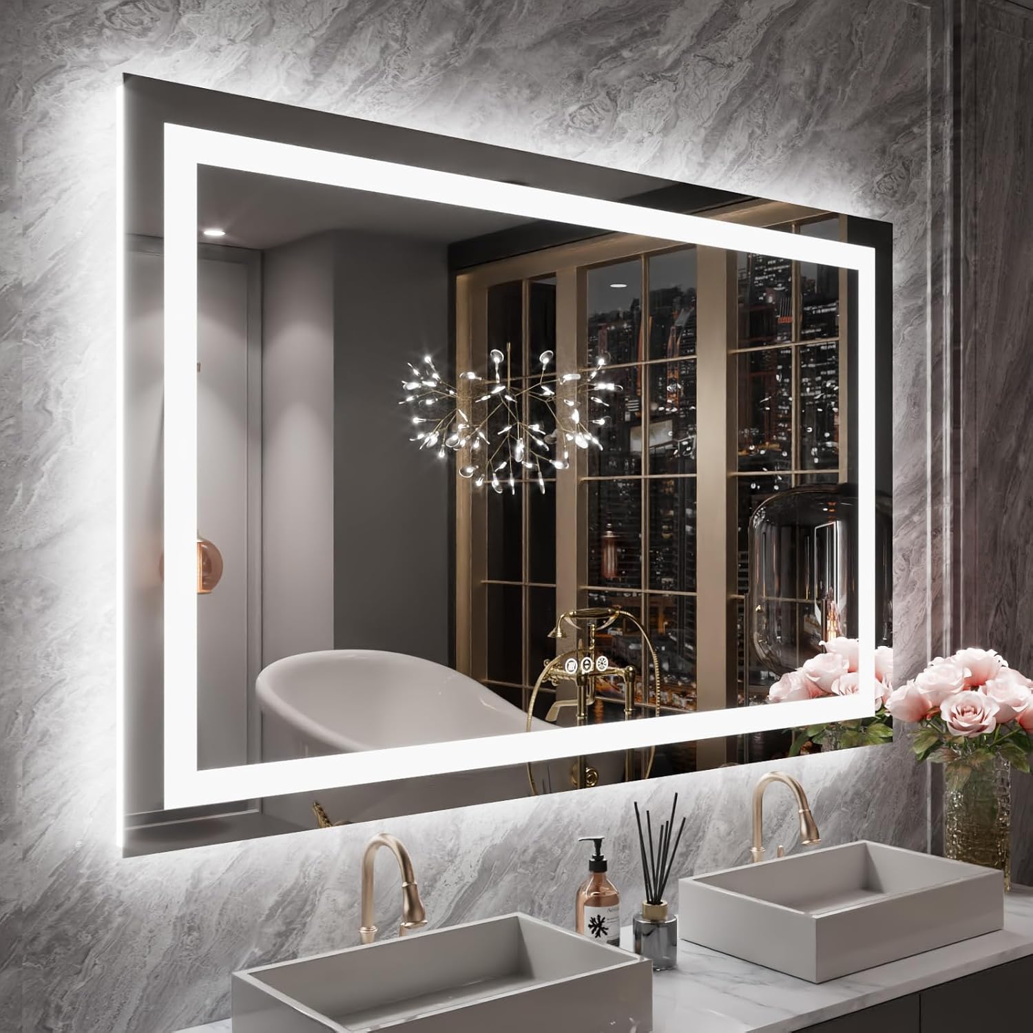LOAAO 55X40 LED Mirror: Dimmable, Anti-Fog, Easy Install