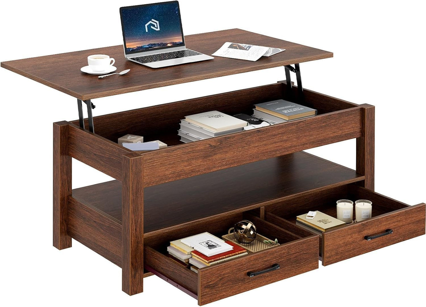 Rolanstar Lift Top Coffee Table with Drawers and Hidden Compartment
