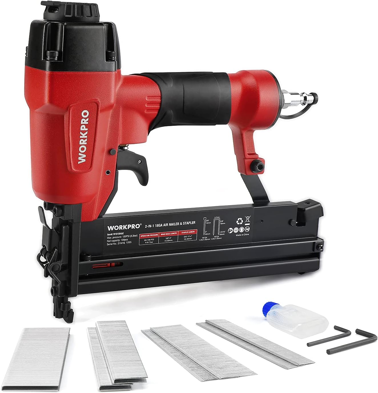 WORKPRO Pneumatic Brad Nailer for Carpentry and DIY Projects