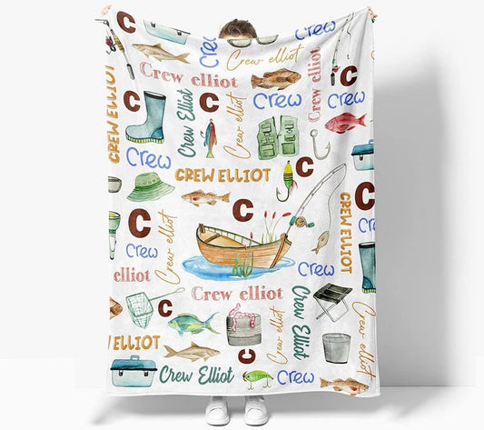 Custom Fishing Baby Blanket - Personalized Name Pattern - Hapaku!