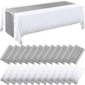 Breling 24 Pack White and Silver Tablecloths and Satin Runners - Party