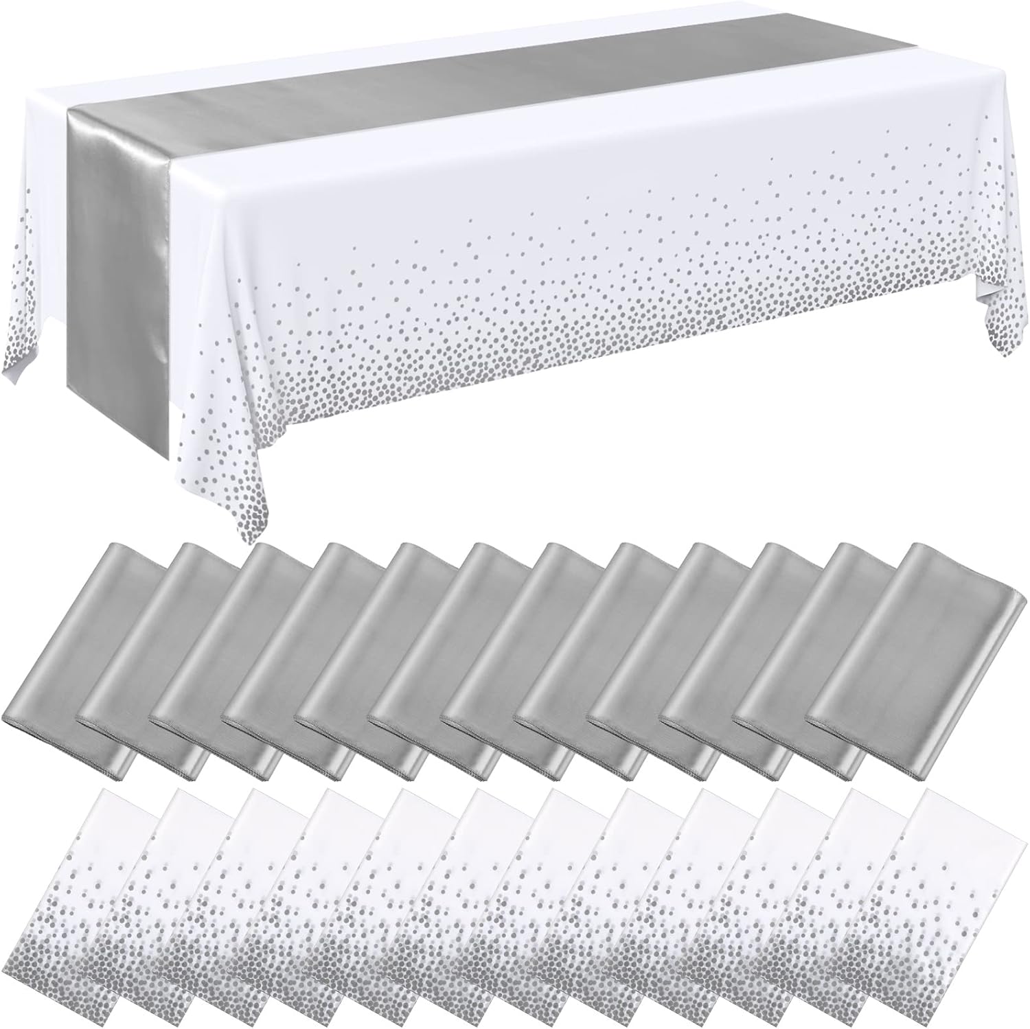 Elegant 24 Packs White and Silver Disposable Tablecloth Set