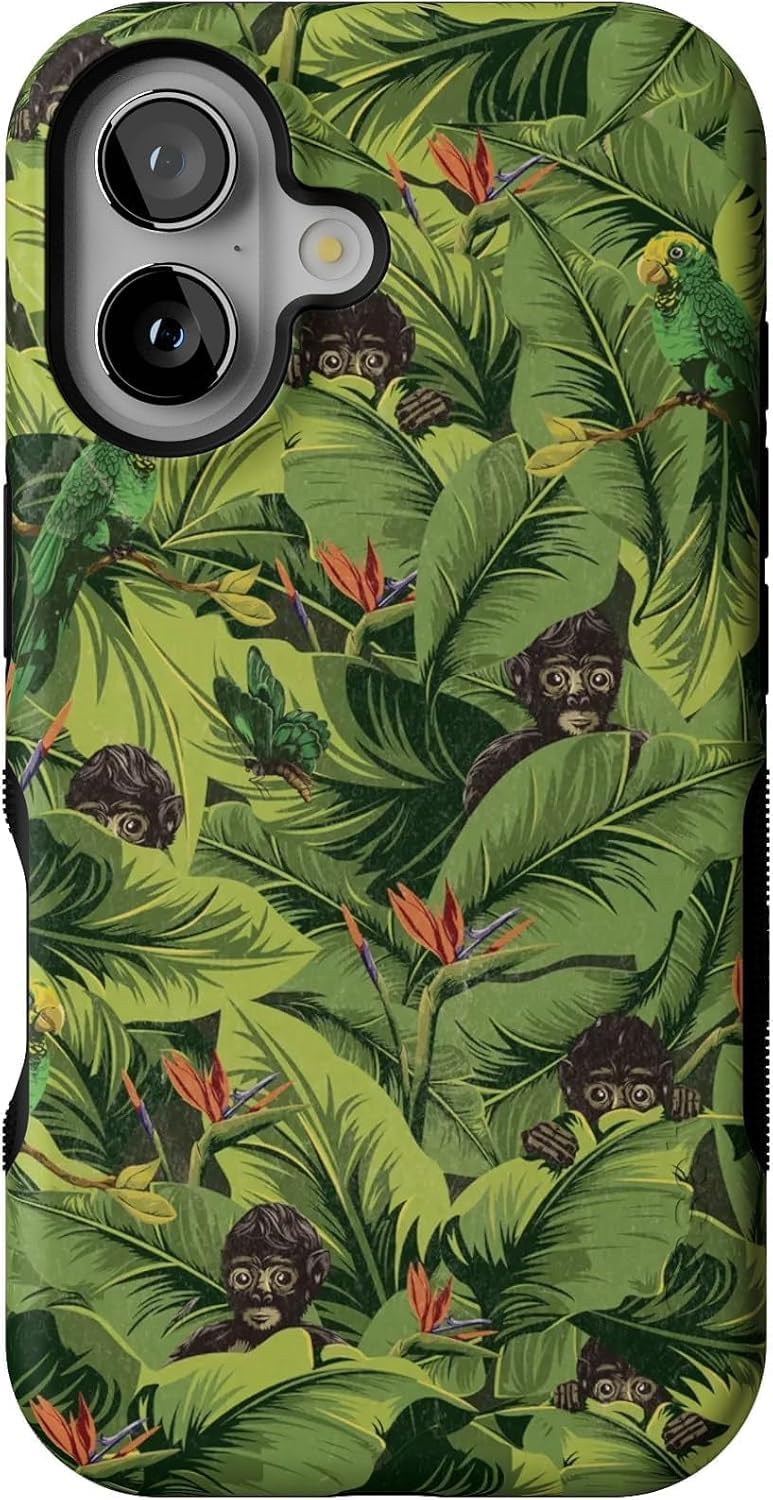 Casely iPhone 16 Case - Sneaky Monkeys Floral Jungle Design