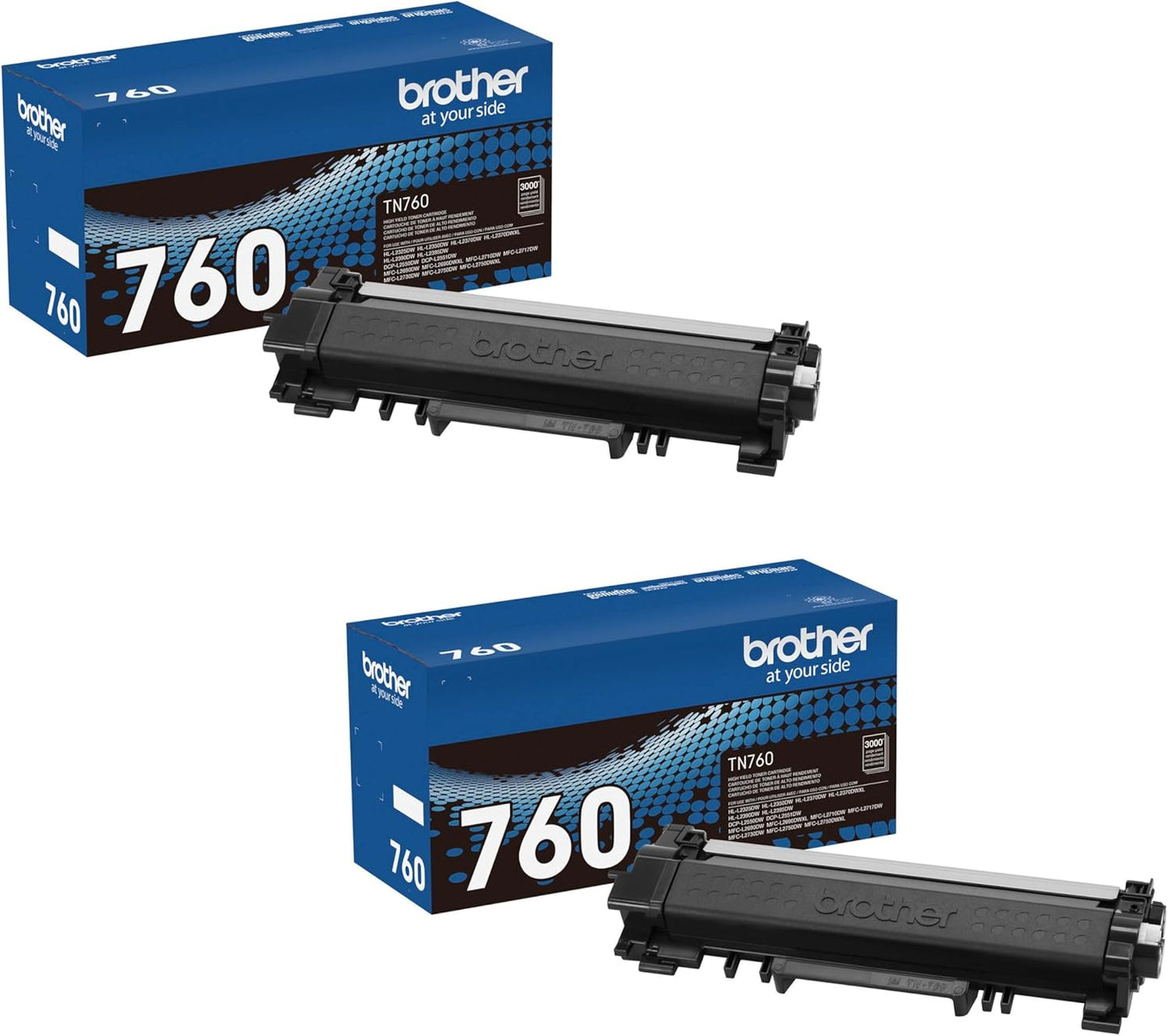 Brother Genuine TN760 2-Pack High Yield Black Toner - 6,000 Pages!