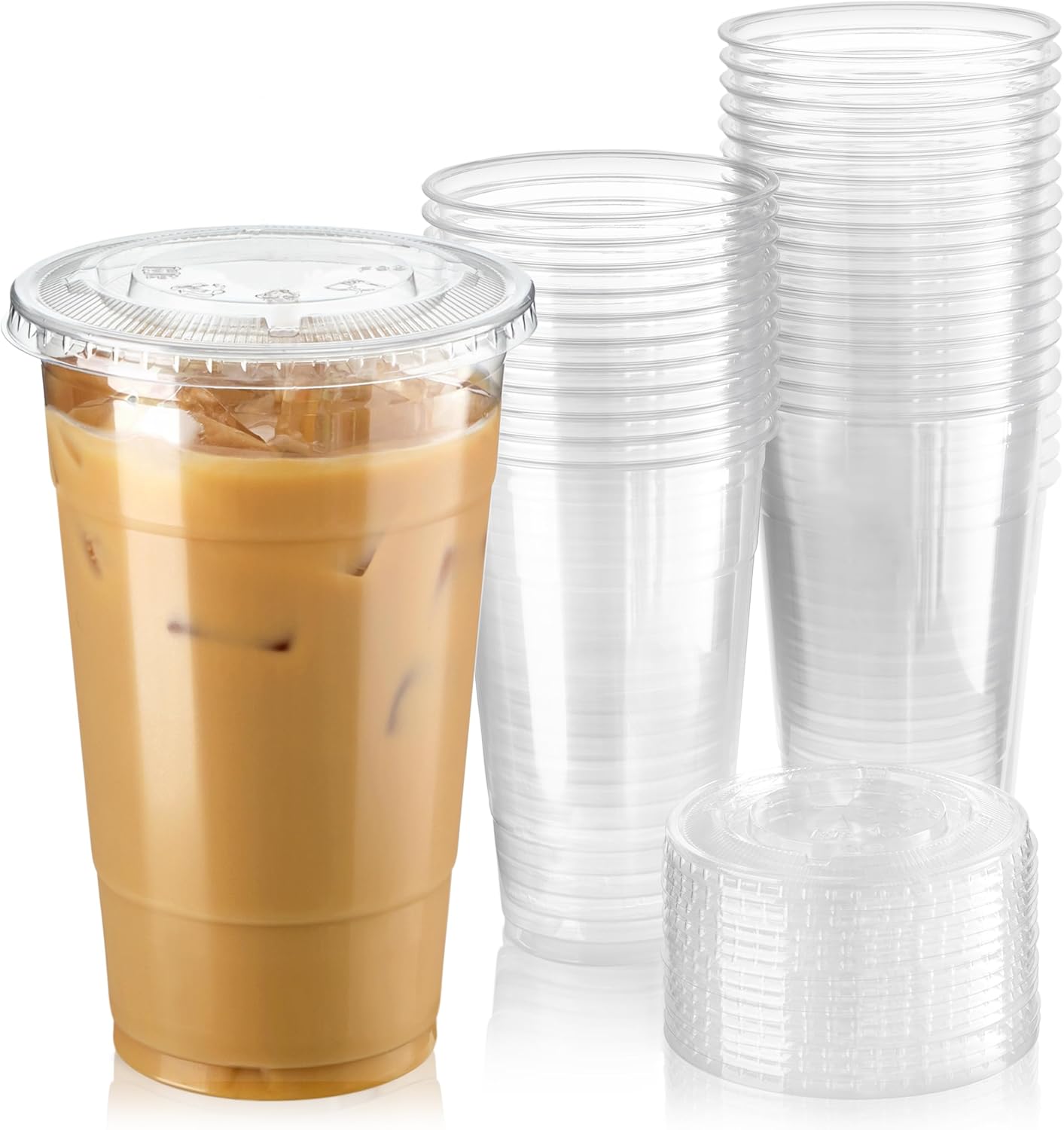 Durable 24 oz Clear Plastic Cups with Lids for Cold Drinks