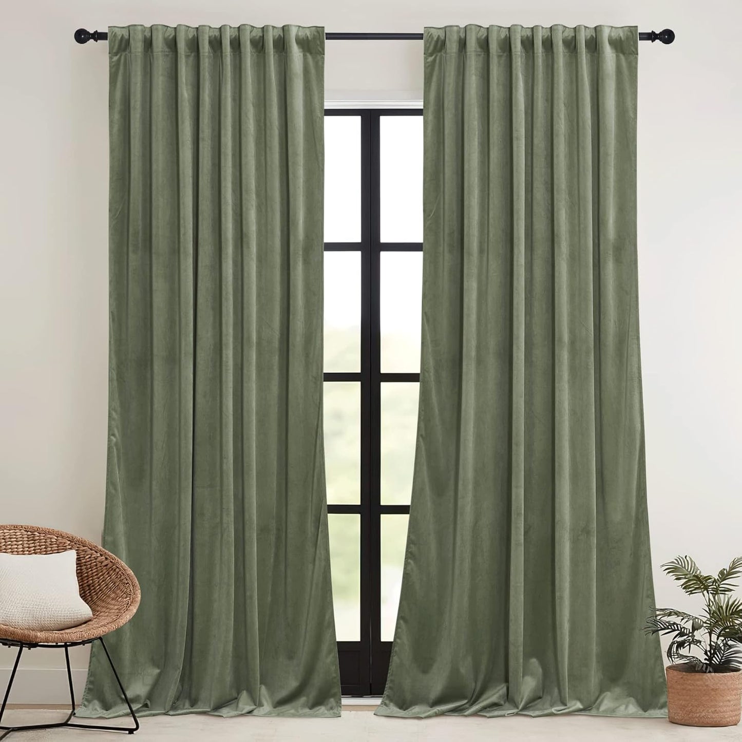 RYB HOME Sage Green Velvet Curtains for Elegant Home Decor