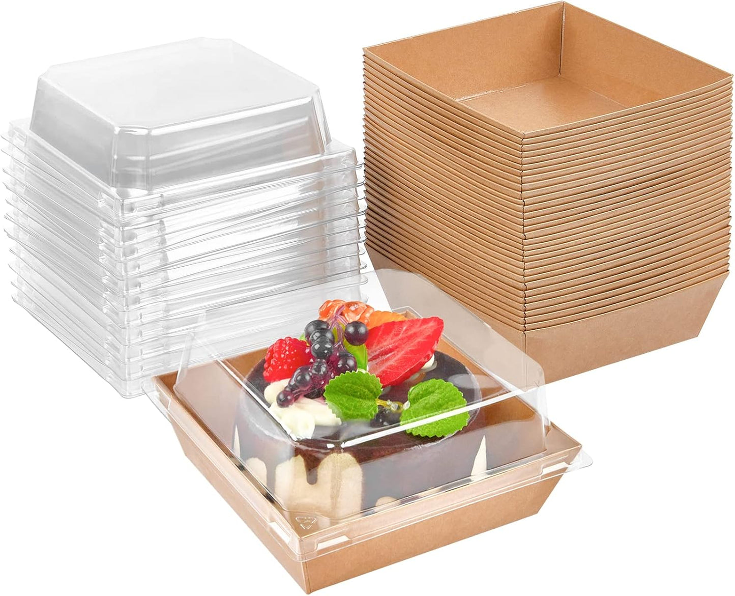 100 Pack Paper Charcuterie Boxes with Clear Lids for Desserts