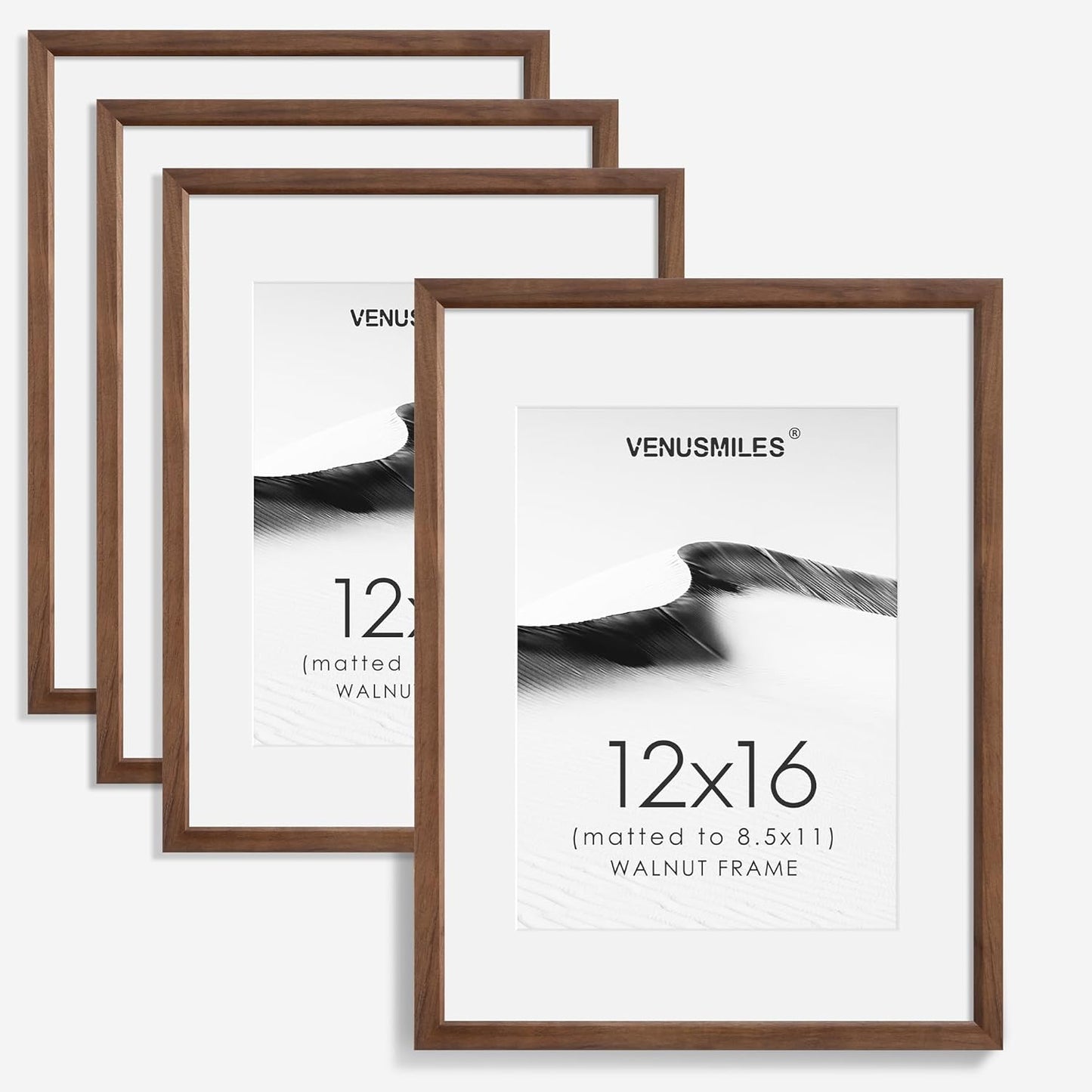 Natural Solid Walnut Picture Frame Set of 4 for Home Decor