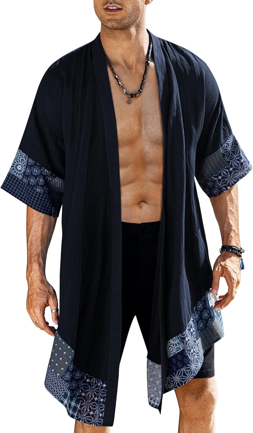 COOFANDY Men's Ruffle Shawl Collar Lightweight Cardigan Jacket