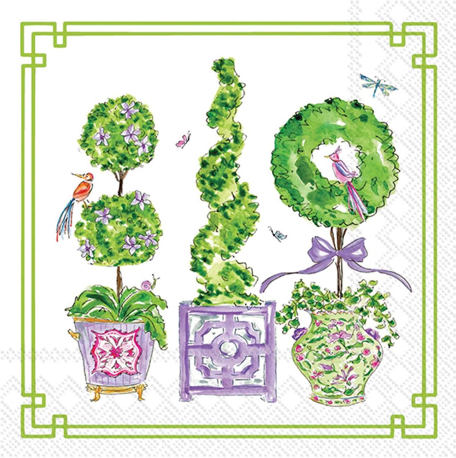 Vibrant Purple & Green Topiary Cocktail Napkins - 20 Pack