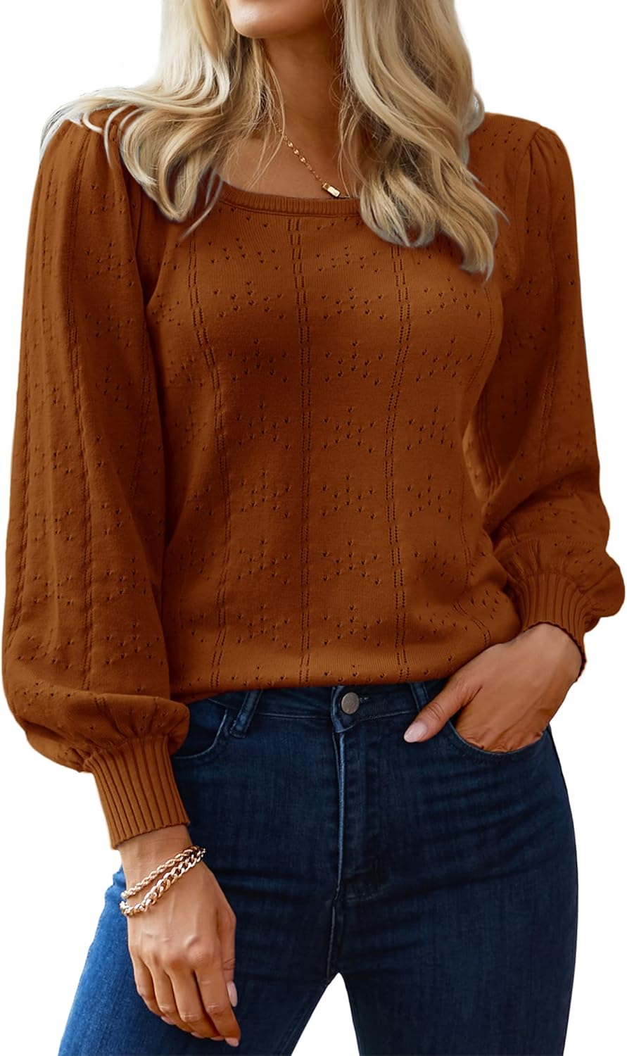 Trendy Puff Sleeve Square Neck Sweater for Women in 2025