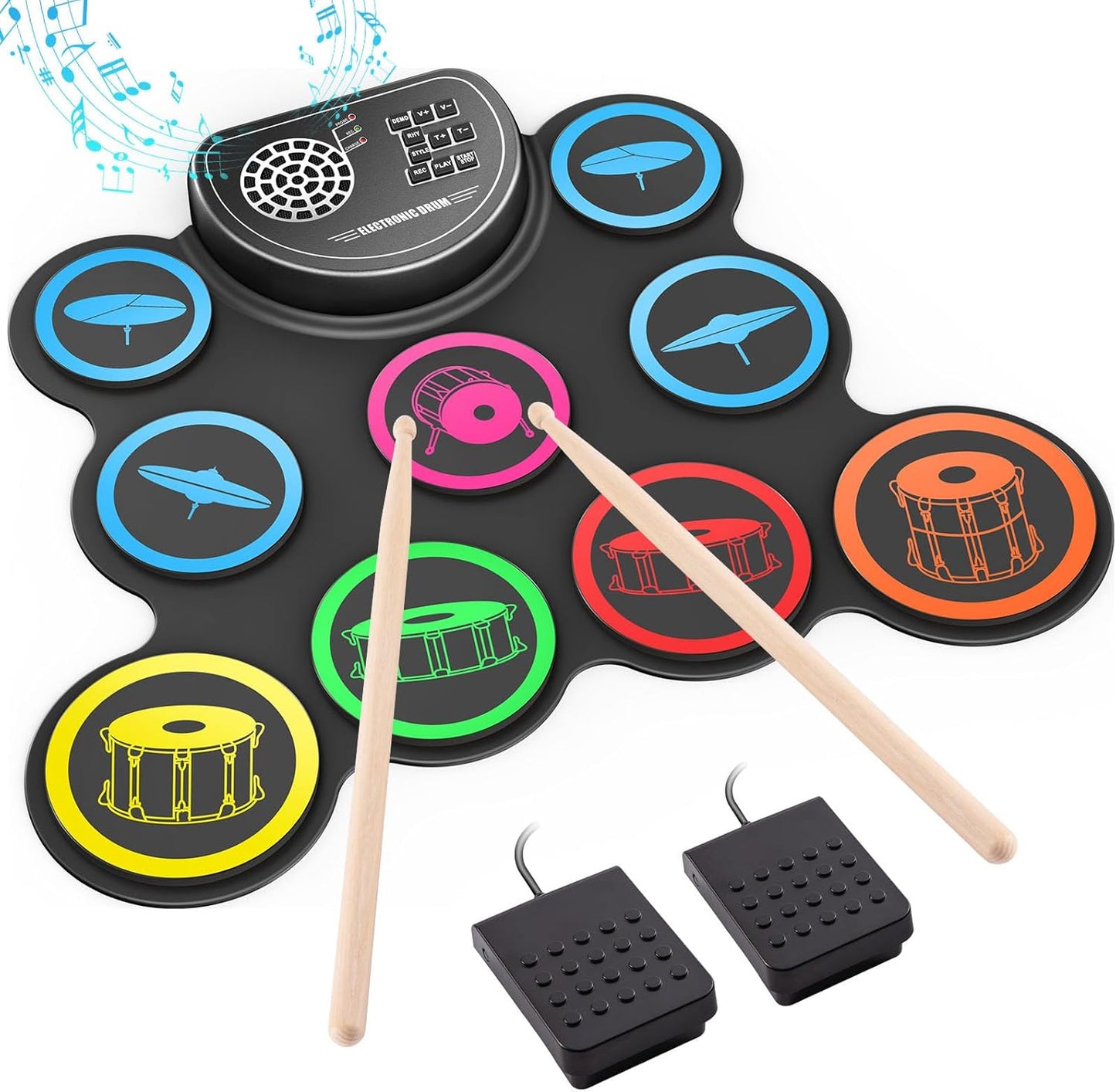 Portable Electronic Drum Set - 10 Hr Playtime, Perfect Kids Gift!