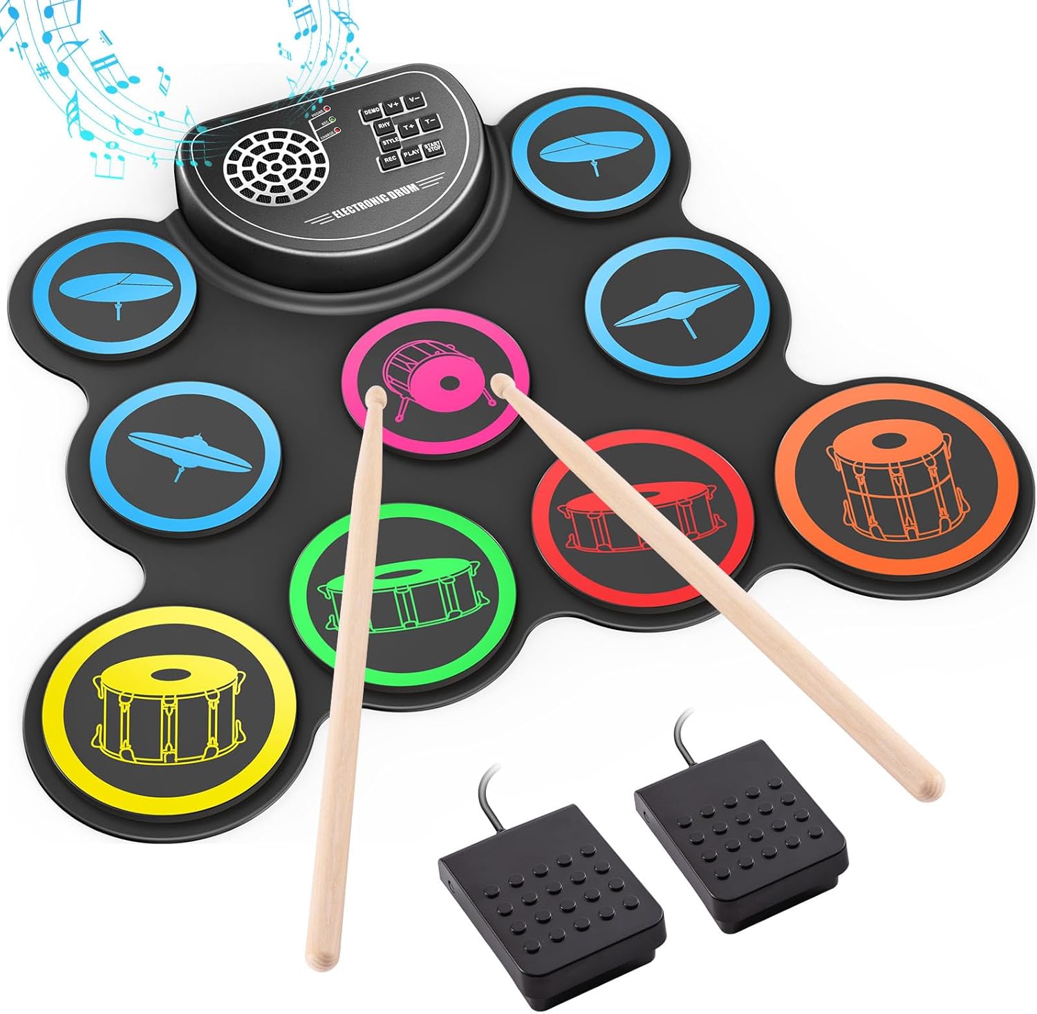 Portable Electronic Drum Set - 10 Hr Playtime, Perfect Kids Gift!
