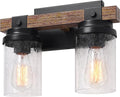 2-Light Farmhouse Vanity Lights for Bathroom - Rustic Wood Look