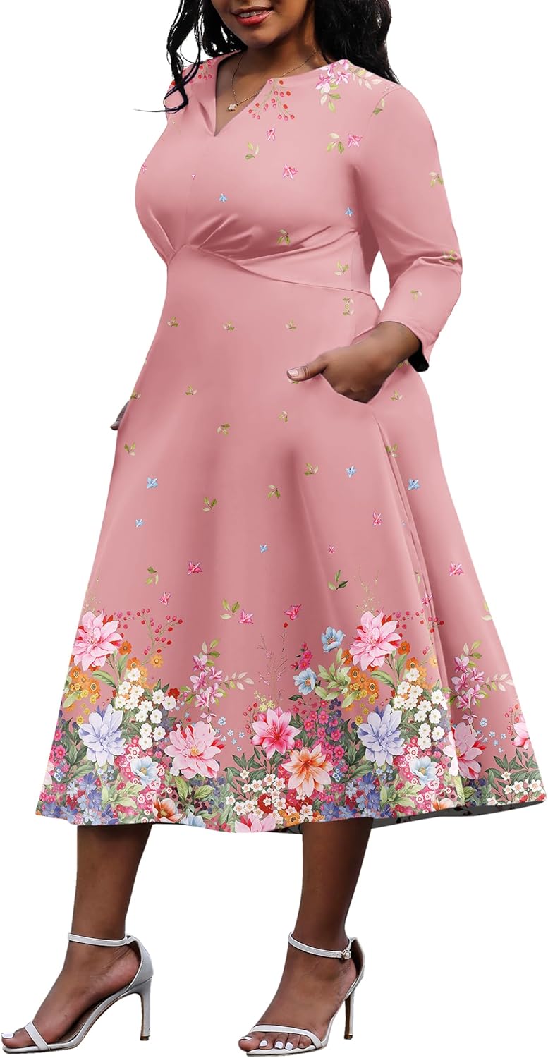 Nmoder Women's Plus Size Stretchy Flared Wrap Dress for Weddings