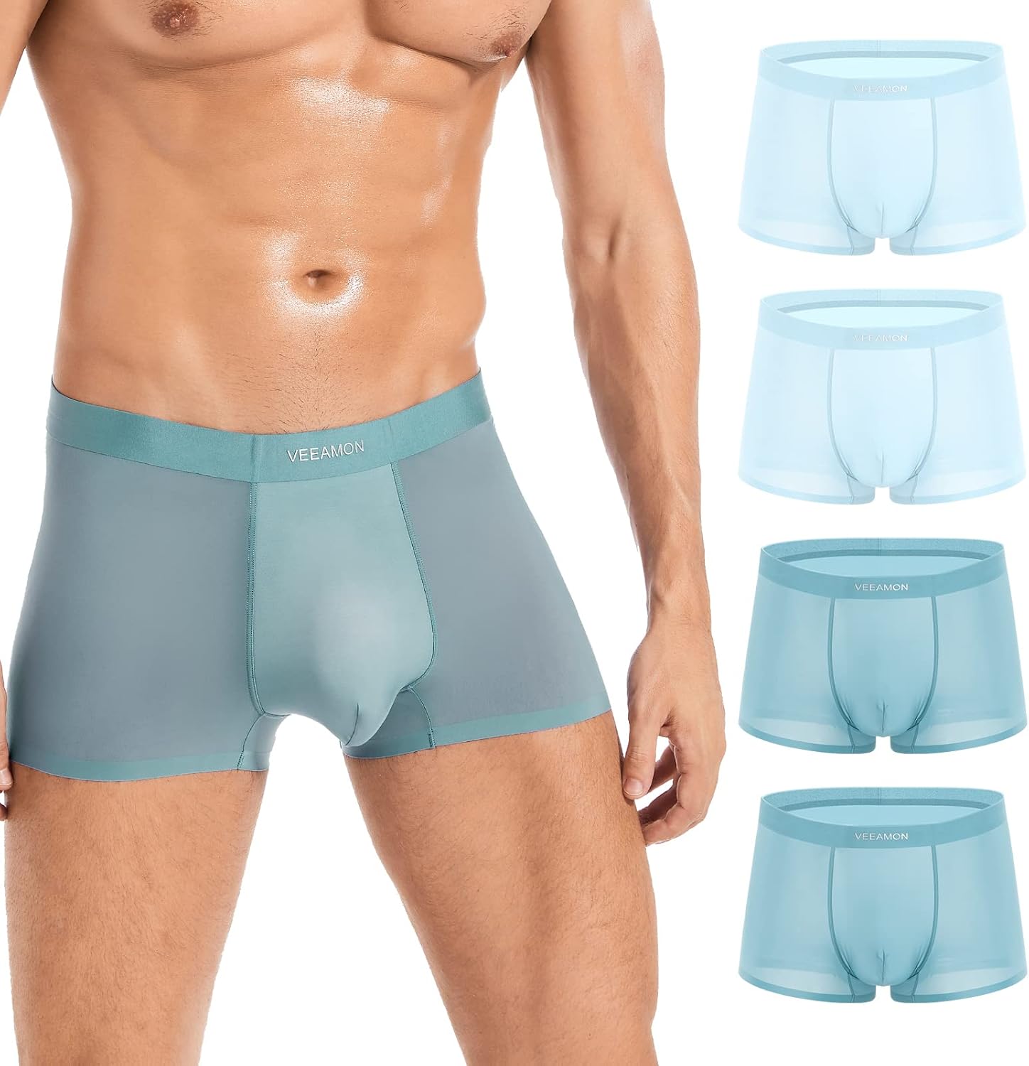 Mens Ice Silk Underwear 4-Pack Boxer Briefs for Comfort