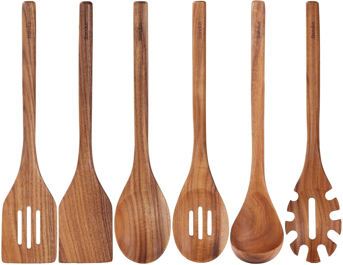 Acacia Wood Utensils Set - 6 Piece Handmade Wooden Spoons