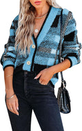 Imily Bela Womens Plaid Fuzzy Knit V Neck Button Down Cardigan - Cozy