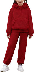 Girls 2 Piece Fuzzy Sweatsuit Set - Cozy Half Zip Hoodie and Fleece