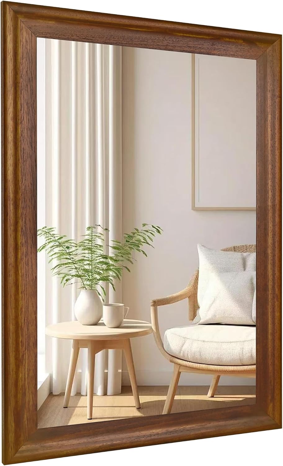 Rustic Wood Wall Mirror for Bathroom and Living Room Decor