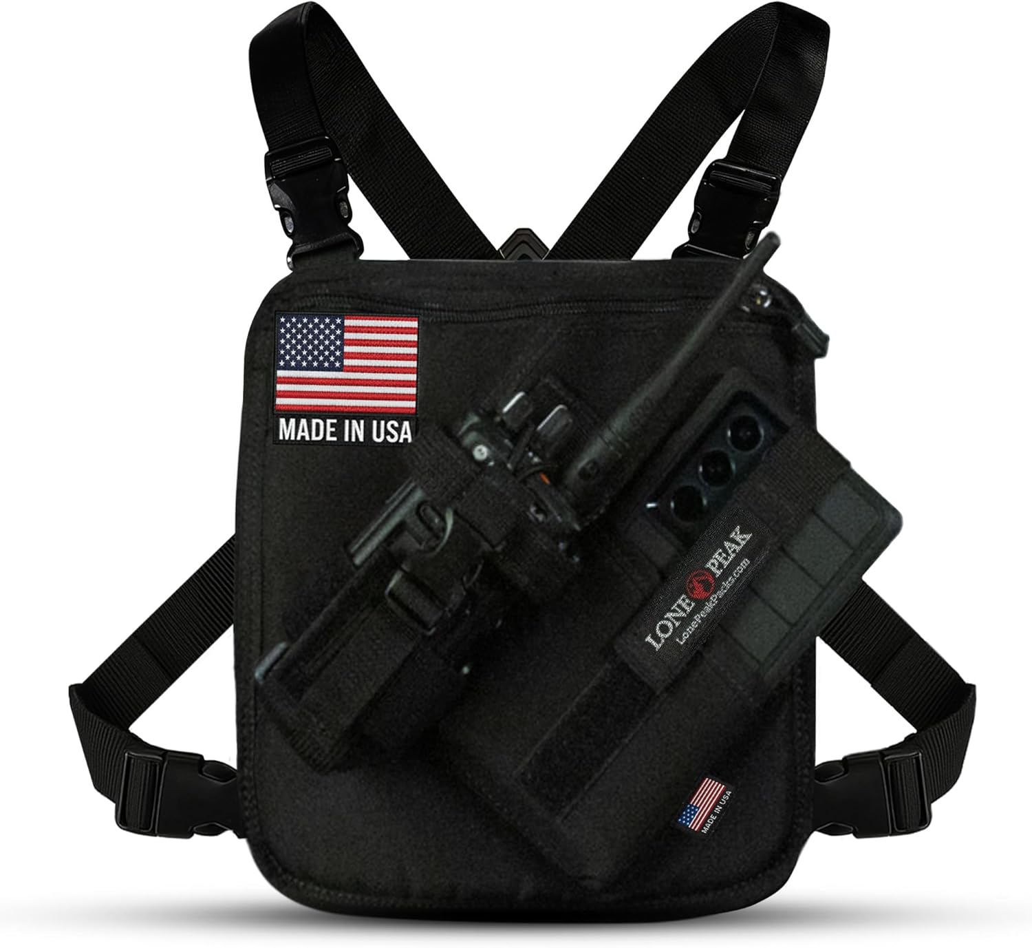 Lone Peak Black Padded Radio Chest Harness for Outdoor Use