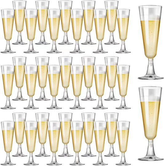 40 Pack Disposable Plastic Champagne Flutes - Elegant Toasting Cups