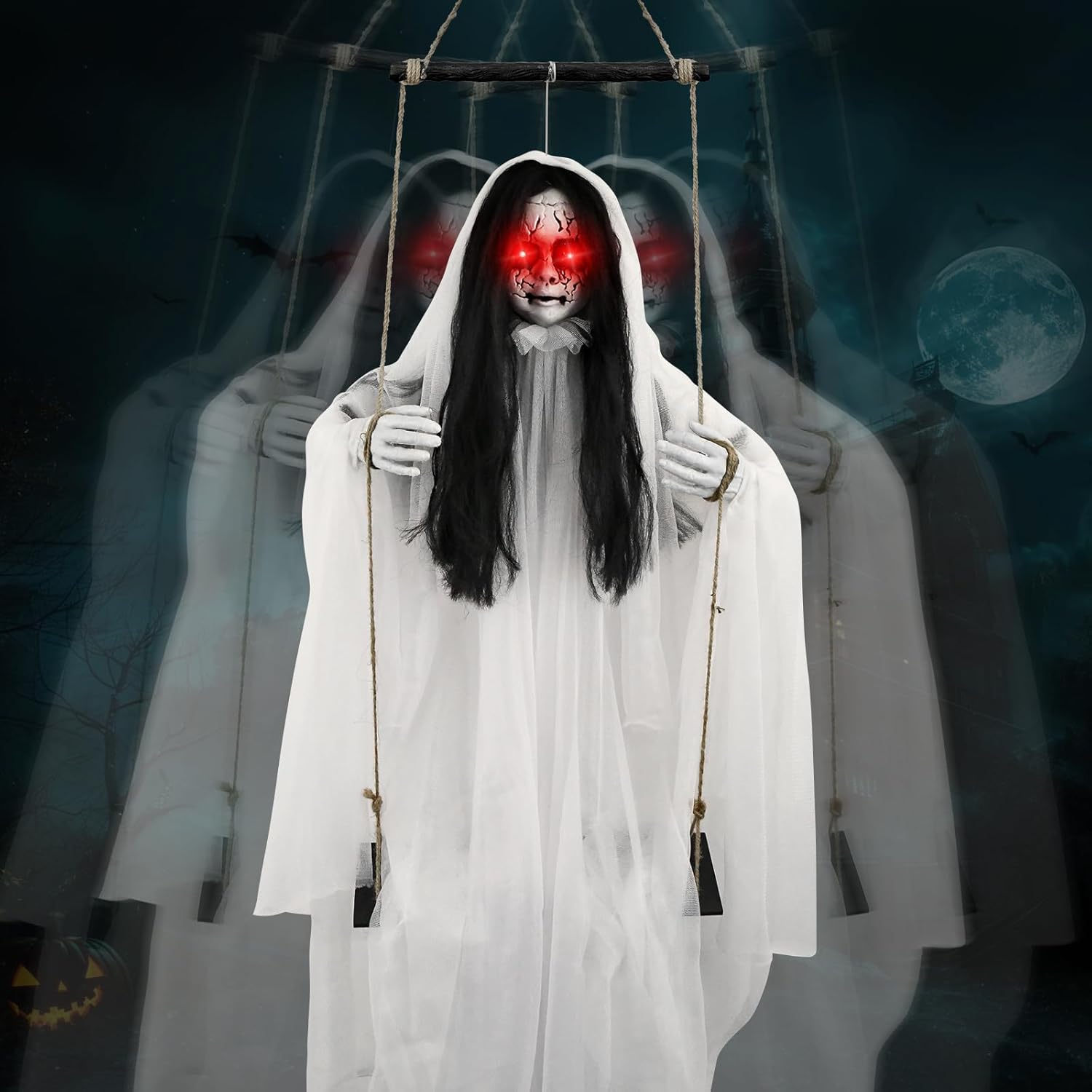 Creepy Hanging Swinging Girl Halloween Decoration for Spooky Fun