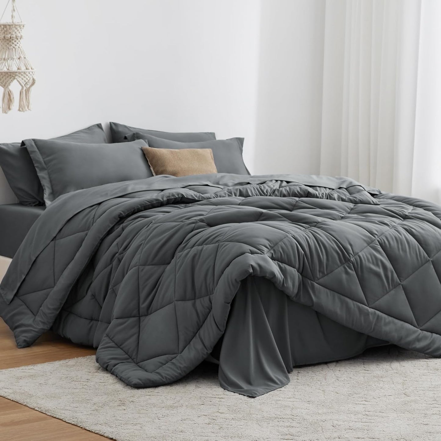 Love's Cabin Full Comforter Set Dark Grey for All Seasons