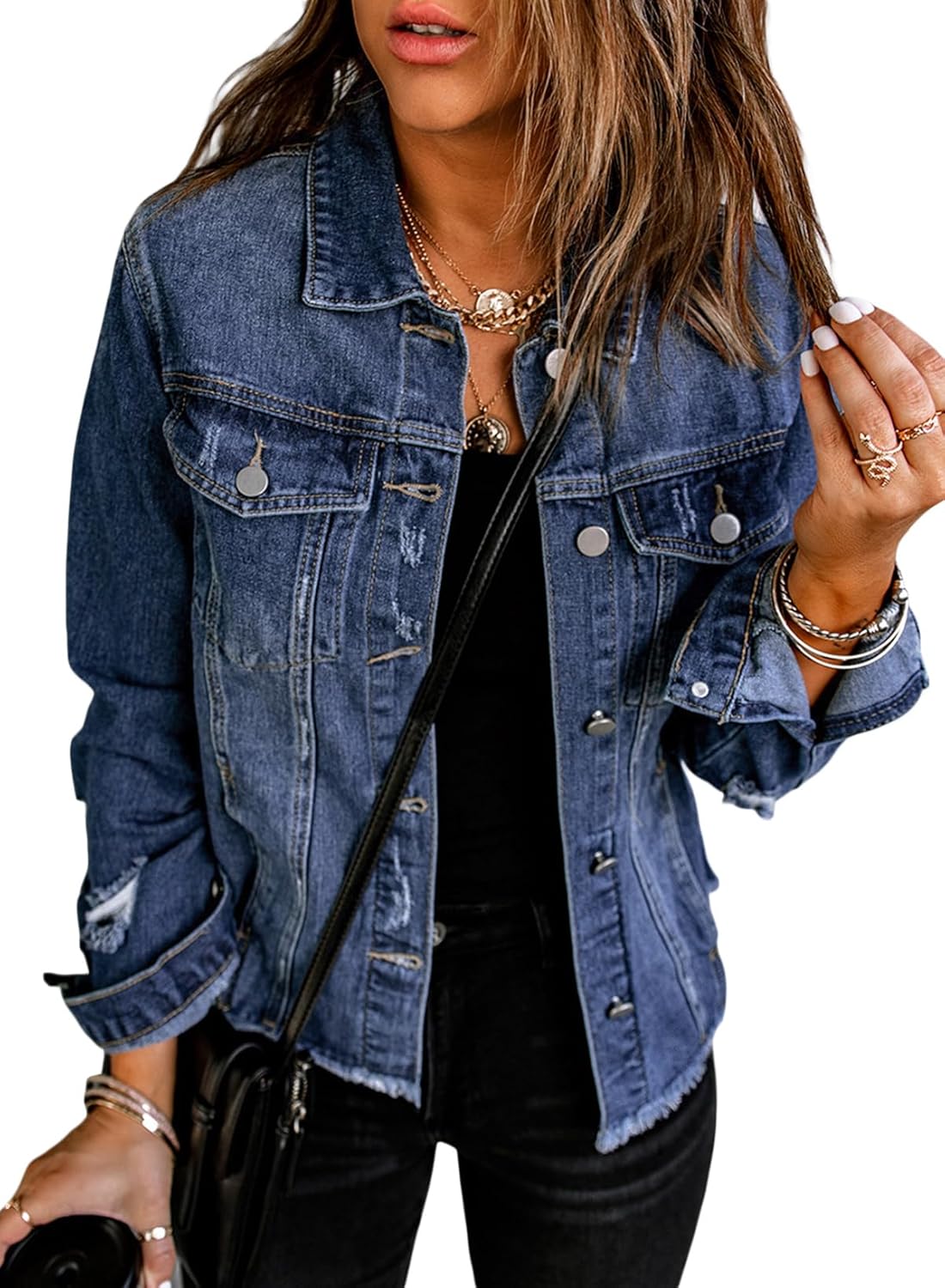 EVALESS Womens Boyfriend Washed Crop Denim Jean Jacket Coat Review