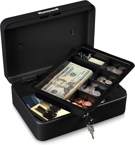 Honeywell Small Cash Box with Removable Money Tray for Security