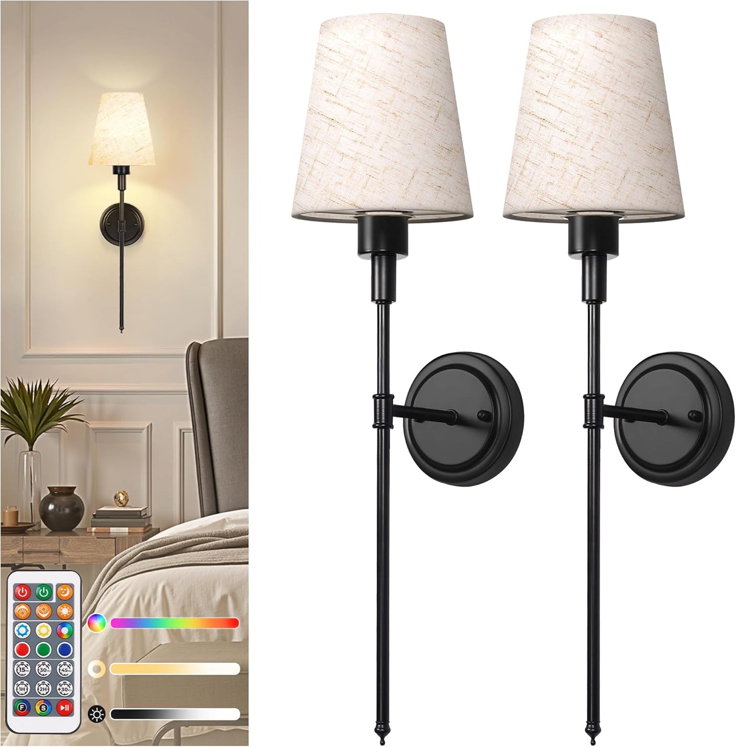Battery Operated Wall Sconce Set of 2 for Stylish Lighting