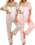 Ekouaer Satin Pajamas Set Women Short Sleeve - Soft Breathable PJs