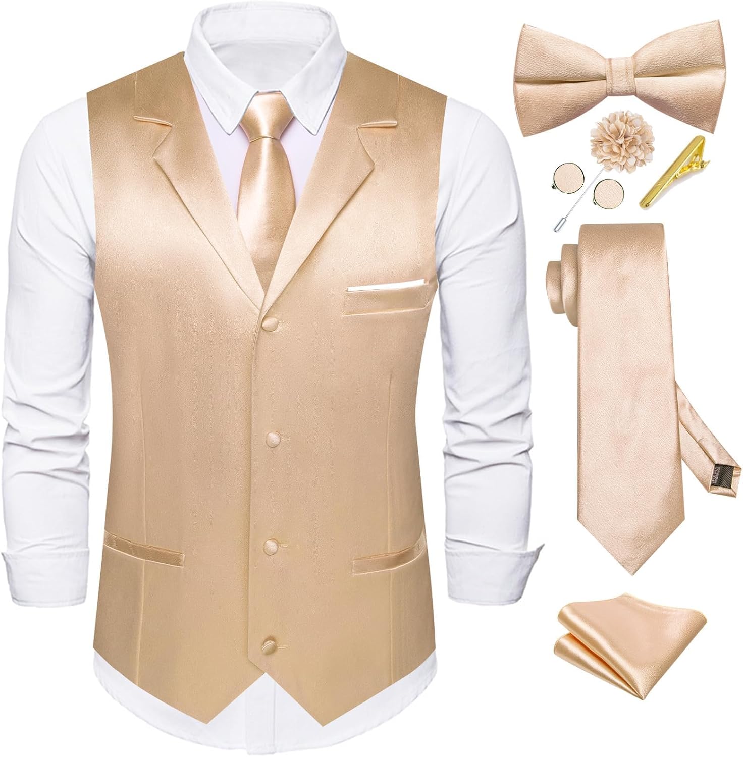 Dubulle Mens Satin Vest and Tie Set for Formal Occasions