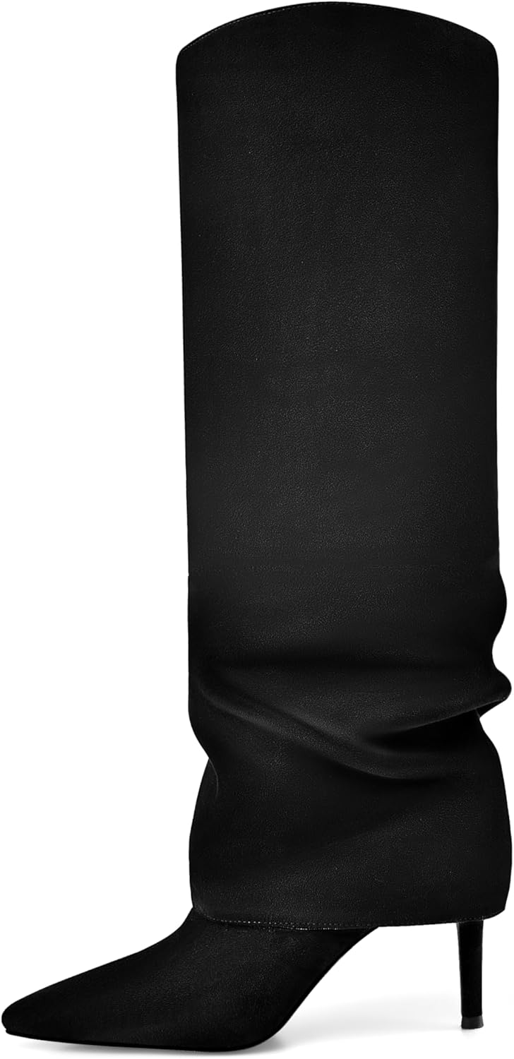 Vaslemuse Womens Fold Over Knee High Boots for Stylish Comfort