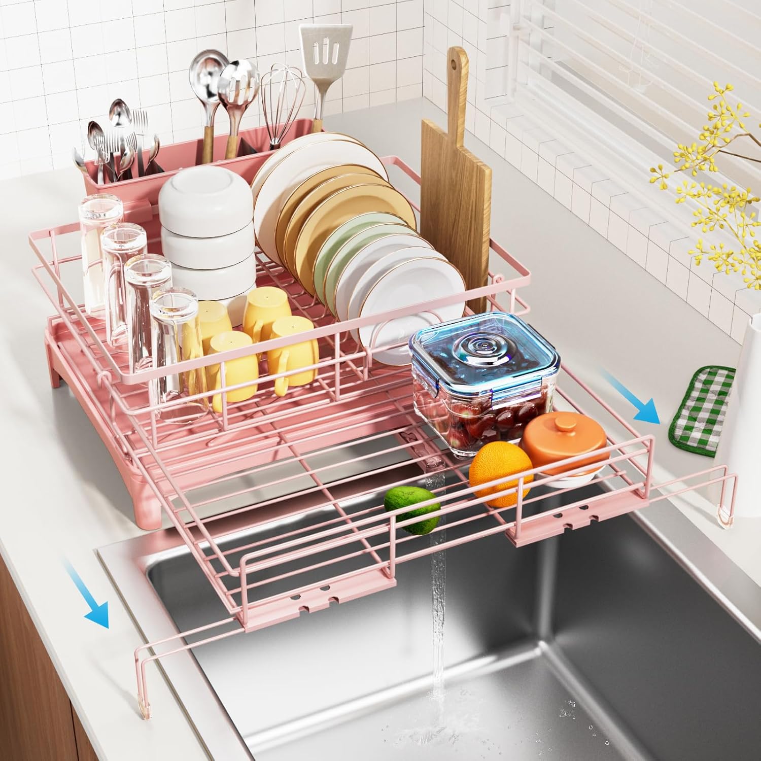 Expandable Dish Drying Rack with Large Capacity for Kitchen