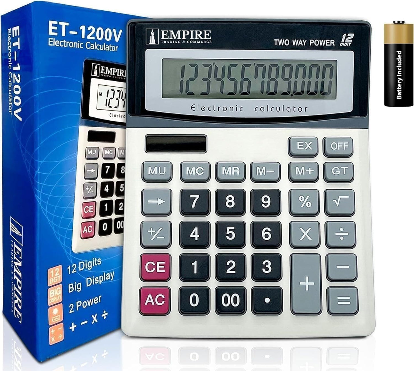 Large Button 12-Digit Desk Calculator | Solar/Battery | Home & Office
