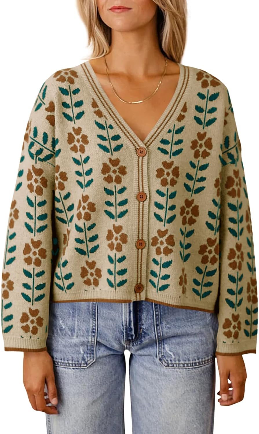 Stylish Floral Print V Neck Cardigan for Women by Saodimallsu