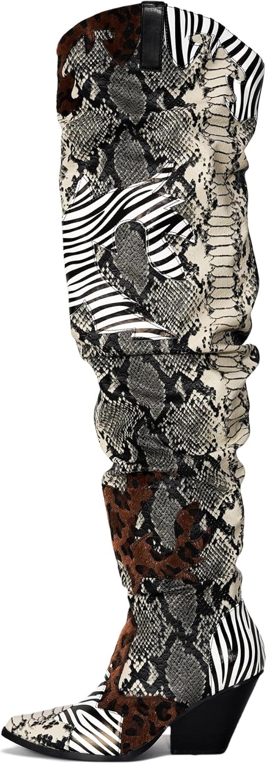 Cape Robbin Women's Thigh High Cowboy Boots with Chunky Heel