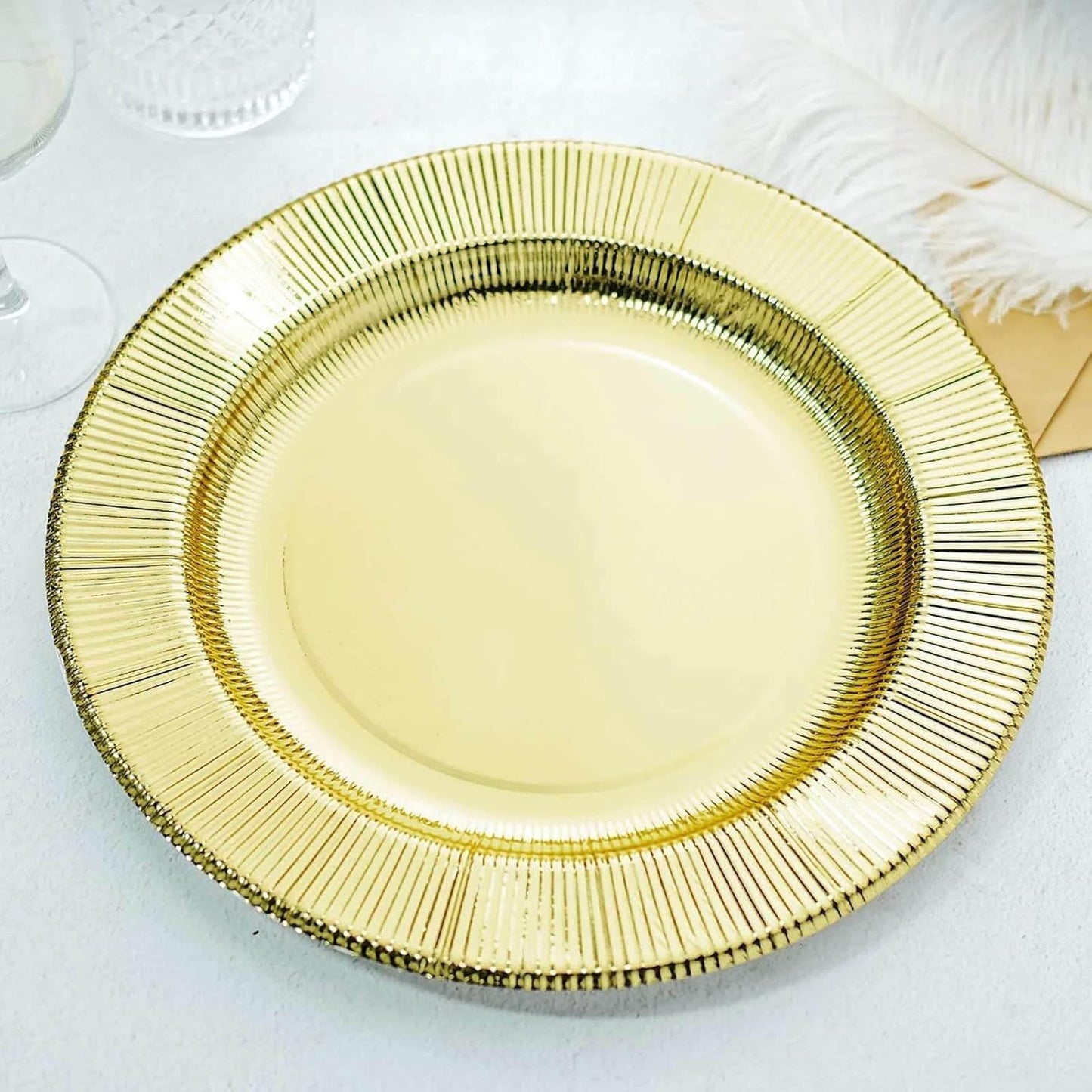 25 Pack Gold Sunray Charger Plates - Heavy Duty & Disposable