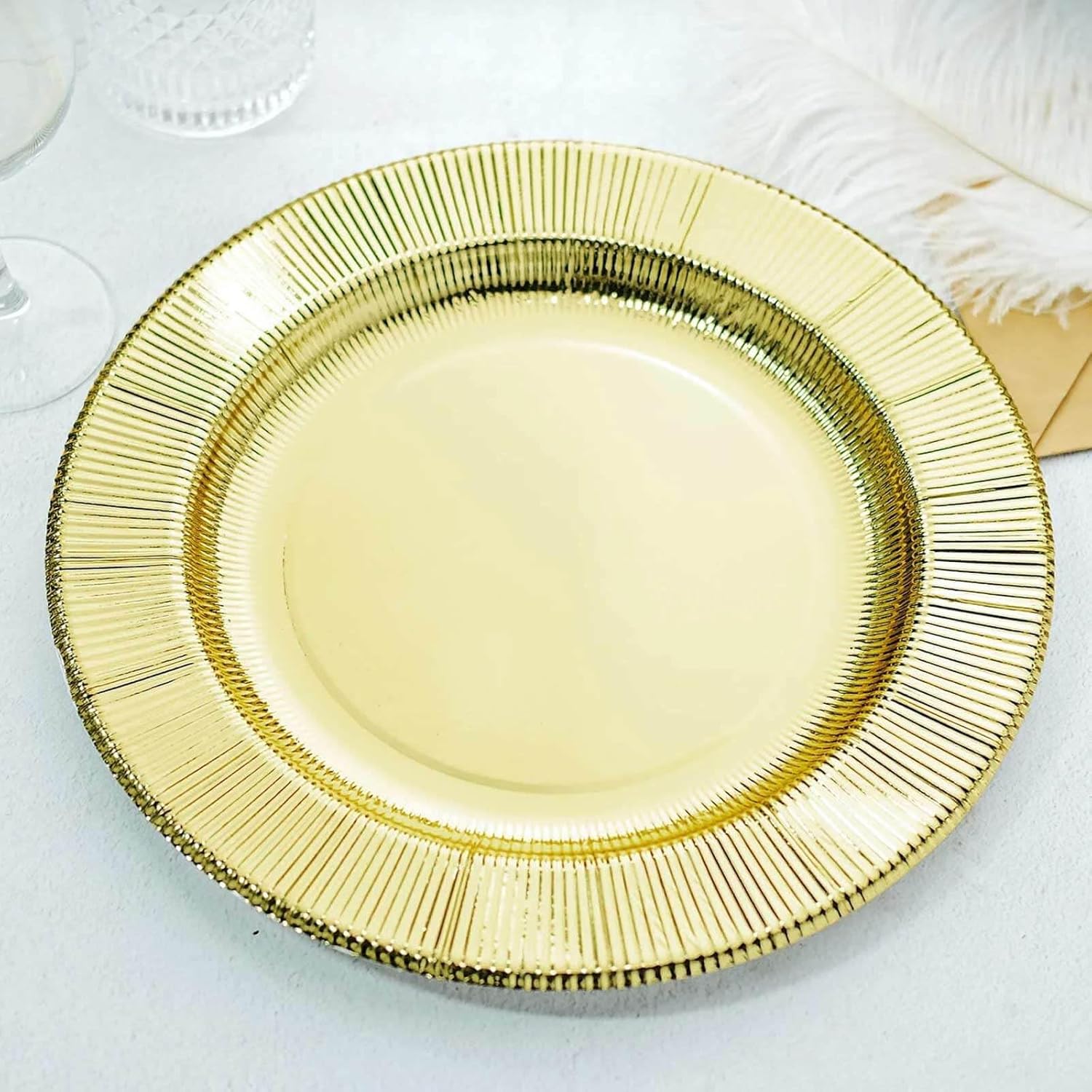 25 Pack Gold Sunray Charger Plates - Heavy Duty & Disposable