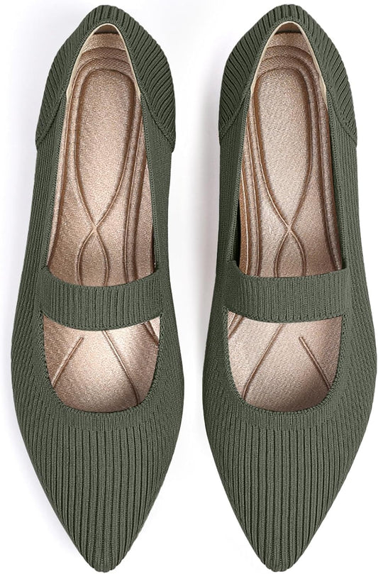 Women's Flats Shoes Pointed Toe Knit Washable Ballet Style