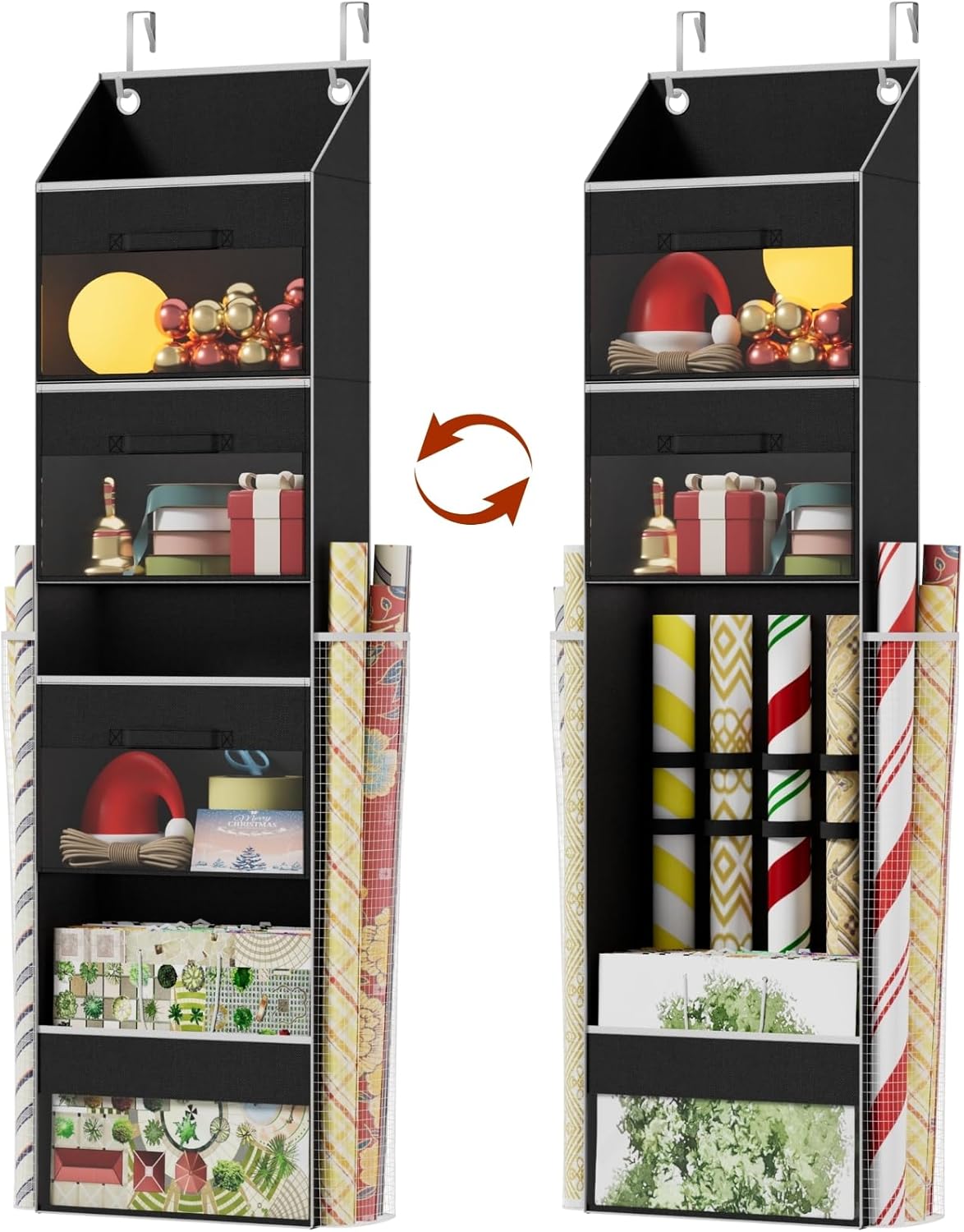 Black Over Door Wrapping Paper Organizer Storage with Drawers