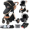 3 in 1 Baby Travel System Black Gold - Convertible Reversible Stroller